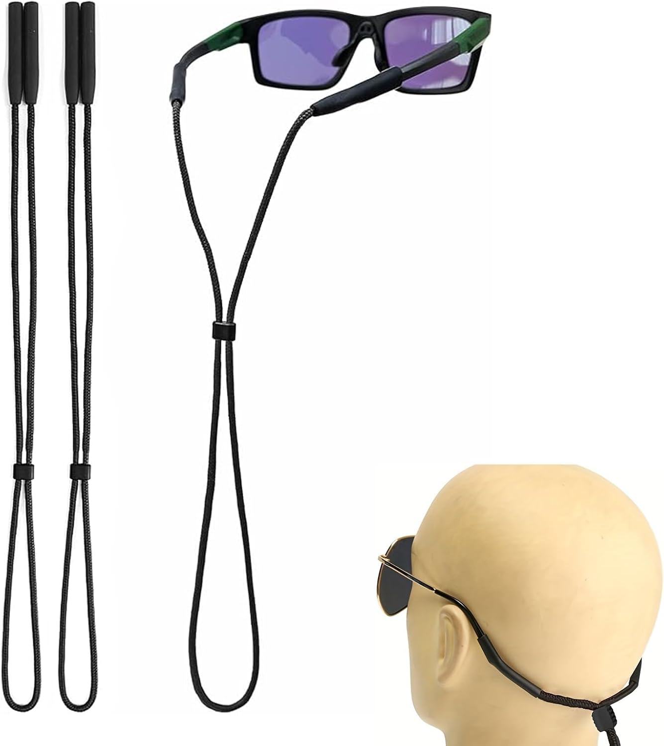 3 correas ajustables para gafas, cadena antideslizante para gafas, correas para gafas, con hebilla antideslizante de silicona, cadena de fijación de gafas de nailon, para salir, deportes, leer (negro)