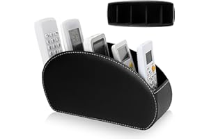 PRITOK Support de télécommande avec 5 poches - En cuir synthétique - Grand support pour TV, DVD, clé 4K et télécommandes Bluray - Organiseur de bureau pour stylos, téléphone portable