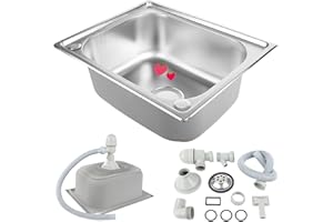 RELOVE Lavello da cucina Vasca singola in Acciaio Inox Spazzolato, Caravan Lavandino, Lavello appoggio inox piano con sifone e piletta (50 * 40 * 20cm)