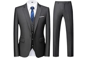 KUDORO Herren Anzüge 3-teilig Slim Fit Eine Knöpfe für Hochzeit Business Herrenanzug Sakko Weste Hose