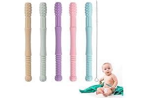 Anneau de dentition pour bébé, tube de dentition en silicone, anneau de dentition doux sensoriel, jouet à mâcher pour tout-petits avec 1 brosse de nettoyage