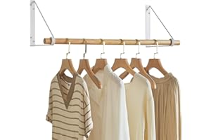 IBUYKE Penderie Murale,Porte Manteaux,Portemanteaux Muraux en bois massif,Rails de penderie modernes,pour Rangement de Placard, pour Salon, Chambre, Salle de Bains, Balcon, Intérieur,Blanc TYJ005W