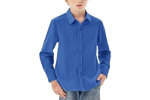 Haloumoning Chemise à manches longues pour garçon - Coupe droite - Décontractée - Pour les loisirs, les fêtes - Couleur unie - Repassage facile - Uniforme scolaire formel