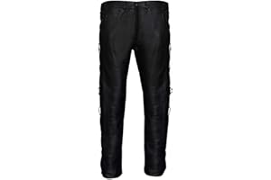 INFINITY LEATHER Mens Leather Motorcycle Trousers Classic Cowhide Black Biker Jeans with Laces