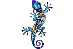 ROCKING GIFTS Adorno Pared Lagarto Mosaico Metal 39x19 cm | Decoración Jardín Terraza Exterior | Figura Escultura Gecko Reptil | Arte Manualidades Diseño