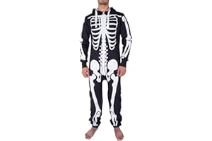 Fashion Star Mens Skeleton Halloween Hooded Fancy Costume Zipup All in One Tracksuit Jumpsuit