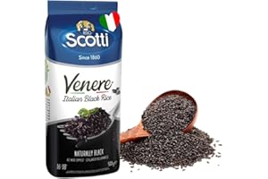 Riso Scotti Riz à grains noirs, 500 g, produit d'Italie, Venere, riz de qualité supérieure, sans blé, grains sauvages entiers noirs anciens