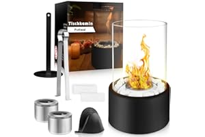 POTTWAL Camino da tavolo – Fuoco da tavolo per esterni e interni, durata infinita – Camino a bioetanolo – Camino da tavolo a bioetanolo con 2 camere di combustione e vetro di sicurezza nero