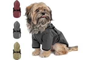 KEKUNINGAN Waterproof Dog Raincoat with Reflective Pattern Harness Lightweight Windproof Dog Rain Jacket with Water Resistant Hood Puppy Raincoat for Small Dogs Grey XS