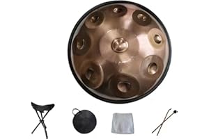 OXYN Percusión de Tambor Golden Handpan, Tambor de Acero Hand Pan 17 Notas 22 Pulgadas 440 Hz en D Menor con Estuche de handpan Suave, Soporte de handpan Duradero