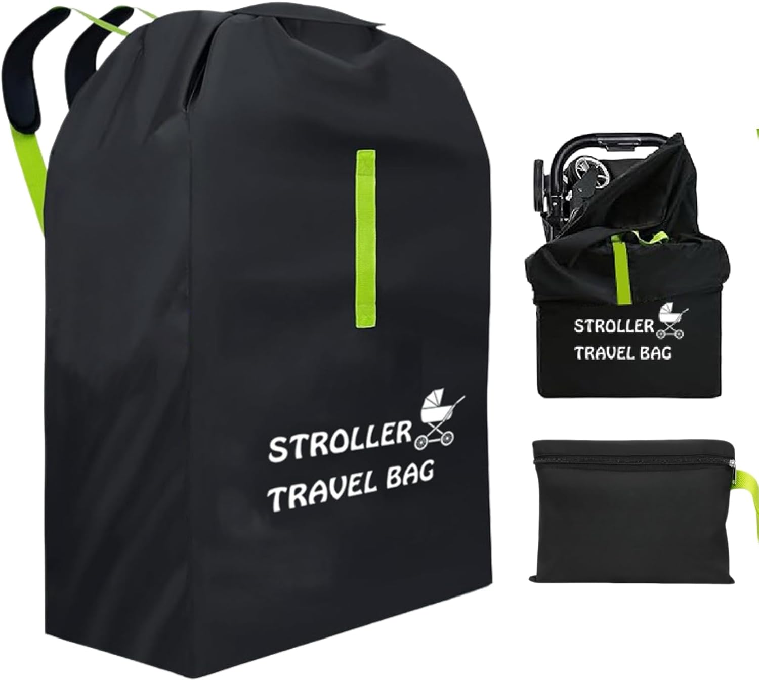 Bolsa de transporte para cochecito de bebé, avión, 120 x 63 x 43 cm, impermeable Oxford, bolsa de transporte multifuncional para viajes en avión y vida cotidiana, con correas acolchadas (negro)