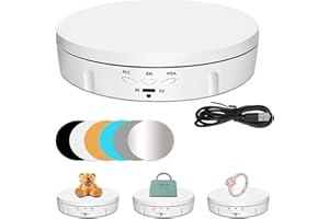 MQFORU Motorized Rotating Display Stand, 360 Degree Turntable Display Stand for Photography Products Shows, Toys, Jewelry, Craft fairs, Battery/USB Power Supply 5.74inch /22LB(10kg) Load (White)