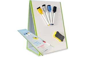 Magic Whiteboard Easel for Kids - A4 Foldable Kids Easel Double Sided with 4 Coloured Dry Erase Pens & Eraser - Easy Clean, Portable, & Magnetic Drawing Board for Arts, School, & Home