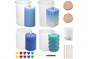 SUPERSUN 4 Pcs Silikonform Kerzeform mit 10 Kerzenwachs Farbe Kit 3D DIY Kerzen Gießen Formen Set mit Kerzendochte&Dochthalter als Heimdekorationen Bastel Ornamente DIY Duftkerze Seife Harzgussform