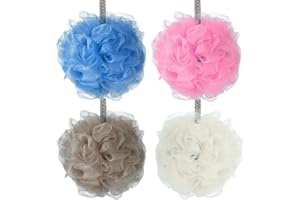 XINGSUI 4pcs maille luffa, éponge de douche exfoliante pour le corps masculin et féminin, bain doux, nettoyage et apaisement de la peau, luffa de bain (4 couleurs)