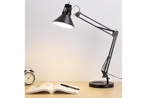 Voltix Lampada da Scrivania Grande, Lampada da Tavolo E27 LED, Luce da Scrivania con Braccio Oscillante Lungo per Casa o Ufficio (Nero)