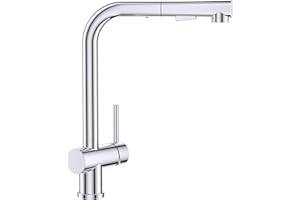 FORIOUS Bateria Kuchenna z Wyciąganą Wylewką, Kran Kuchenny, Baterie Kuchenne Zlewozmywakowe, Stal Nierdzewna, 360° Obrotowa, Polerowany Chrom