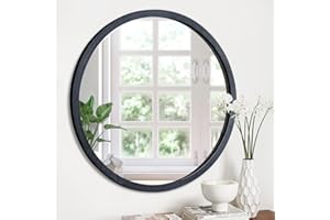 JJUUYOU Specchio da parete rotondo nero specchio vintage da bagno con cornice in legno per soggiorno, camera da letto, bagno, dormitorio, nero