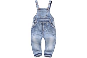 KIDSCOOL SPACE Salopette di Jeans Blu e Nera per Neonati e Bambini/Ragazze, Abbigliamento da Lavoro in Jeans
