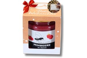 ‎GREGA´S IMKEREI Honigsüßes 1er Geschenkset von Grega’s Imkerei Weihnachts-Geschenk mit 250 g Glas mit Karton „Frohe Weihnachten“ inklusive Grußfeld, Geschenk direkt vom Imker (Himbeere im Honig 250g)