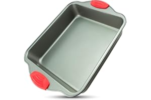 Boxiki Kitchen Nieprzywierająca forma silikonowa do 8 x 8 kwadratowych ciast i brownies z ergonomicznymi uchwytami stalowymi, nadaje się do piekarnika i mycia w zmywarce (Stal stopowa)