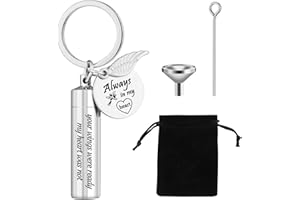Fanshiontide Cremation Jewelry Urn Keychain for Ashes, Cylinder Memorial Angel Wing Keepsake Urn Key Chain Stainless Steel for Human Pet Ashes