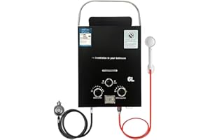 TELEININ 6L Chauffe Eau Gaz, 12KW Chauffe eau Instantané, Chauffe eau Camping Car, Chauffe Eau Portable pour Propane(28-30mbar)/Butane(37-50mbar), pour Camping, RV Voyage, Hiver et Été (Noir)