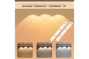 KERNOWO Under Cabinet Kitchen Lights, LED Motion Sensor Lights Indoor Under Cupboard Stick On Lights, 3 Colours Temperature Dimmable Rechargeable Light for Wardrobe, Closet, Stairs (2 Pack)