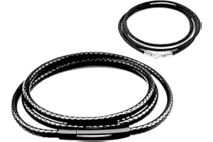 findout 3mm schwarze wasserdichte geflochtene Lederhalskette für Herren, schwarze Edelstahl-Schnallenschließe lederschnur lederband kette für Damen, kostenlose Seidenkette 14-36 Zoll