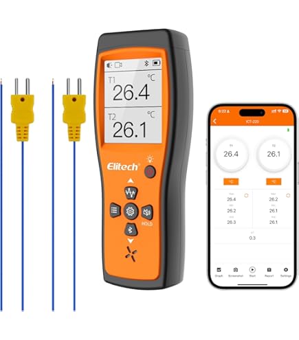 DANOPLUS Digitale K Type Thermometer met 4 Thermokoppels, -328 ~ 300 °F Meetbereik HVAC-thermometer Dubbele kanalen Temperatuurmetermeter met LED-achtergrondverlichting en ADJ-compensatie
