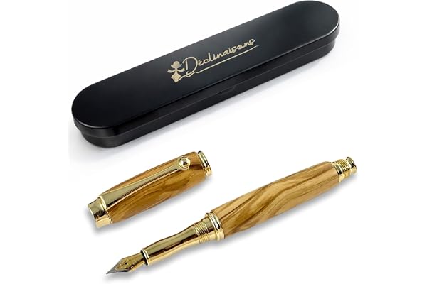Déclinaisons - Stylo Plume Premium Bois Olivier d’Italie, Fabriqué à la Main en France, Cadeau Stylo Personnalisé avec Gravure, Livré avec boîte Métal | Cadeau Entreprise, Noël, Anniversaire, Mariage