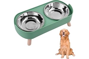 AOHYUE Gamelle pour Chien, Gamelle Chien Surelevee, Set de Bol Chein pour Nourriture et Eau, avec 2 Bols en Acier Inoxydable de 350ml, Convient Aux Chats et Aux Petits Chiens, Vert