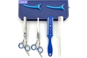 LIGICKY Kit Ciseaux de coiffure, Tête ronde de sécurité Ciseaux de coupe professionnel, Cisailles Coupe-Cheveux en Acier Inoxydable Ciseaux Désépaissir pour les coupes de cheveux de famille d'enfants