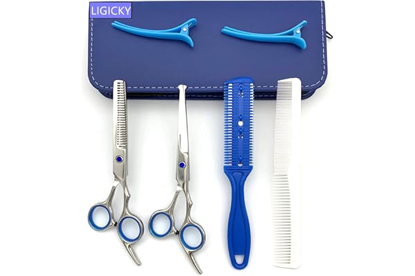 LIGICKY Kit Ciseaux de coiffure, Tête ronde de sécurité Ciseaux de coupe professionnel, Cisailles Coupe-Cheveux en Acier Inoxydable Ciseaux Désépaissir pour les coupes de cheveux de famille d'enfants