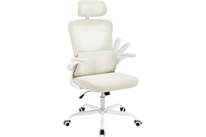 ‎WOLTU WOLTU Ergonomiczne krzesło biurowe, oddychające krzesła biurowe, z adaptacyjnym podparciem lędźwiowym w kształcie litery C, regulowany zagłówek, składane podłokietniki, do biurka, domu, beżowe