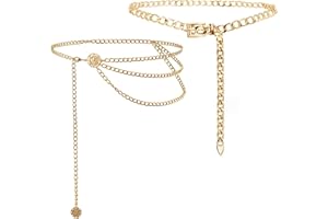 BDSHUNBF 2 Pcs Ceinture Chaîne pour Femme, Dorée, Multicouche - Chaîne de Taille et Ventre pour Robe et Jupe