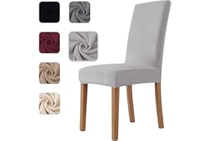 HOMEBLISS Pokrowce na krzesła z oparciem, 6 sztuk, rozciągliwy aksamit, uniwersalne, pokrowce na krzesła kuchenne i do salonu, super miękkie, wygodne, odporne na zarysowania - jasnoszary