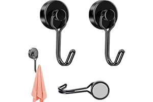 Kisstta 2 Stück Magnethaken Extra Stark, 25mm Neodym Magnete Extra Stark Hält 15kg, Drehbar Schwarz Magnet Haken zum Aufhängen Gadgets, für Decke, Küche, Büro, Schließfächer, Kühlschränke