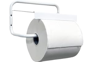 Tecnokit Portarotolo industriale a muro per rotoloni asciugatutto, acciaio verniciato bianco con kit montaggio incluso, porta bobina 29 cm, robusto e facile da installare