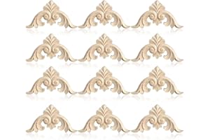 KSJEHW 12 Pièces Bois Sculpté de Rose Fleur Applique en Bois non Peint Moulure Décorative avec Papier Abrasif Cadre Coin Onlay pour Porte Meubles Cabinet Mural Armoire Décor Maison(Style 5x3cm)