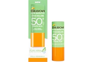 Bilboa Solar Stick LSF 50+ mit Aloe Vera - Ideal für empfindliche Stellen wie Lippen, Tattoos, Narben und Narben - Die schnell einziehende Formel fettet nicht und hinterlässt keine Spuren - 12 ml