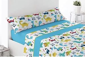 ENCA Valentina Home Juego de sábanas Verano, microfibras 3 Piezas Infantil, Dibujos Tacto Extra Suave. (Talla: Cama 90). (Dinosaurios)