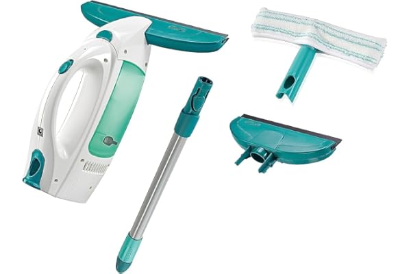 Leifheit Aspirateur à vitres Dry & Clean, set nettoyage sans trace avec lave vitre électrique, manche 43 cm, buse d'aspiration, mouilleur
