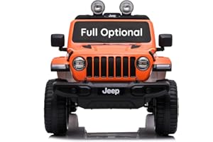 Babycar Jeep ® Wrangler Rubicon 2 Places 12 V avec siège en Cuir pour Enfants (Orange) Voiture Electrique Enfants 2 Places Portes ouvrables avec télécommande 2,4 GHz Soft Start Full Optional