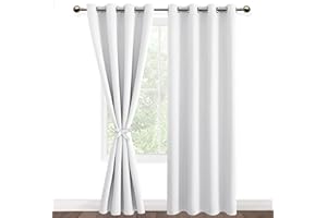 DWCN Greyish White Blackout Curtains with Tiebacks for Bedroom Thermal Insulated Solid Eyelet Curtains for Living Room,2 Panels,55" Wide x 96" Drop