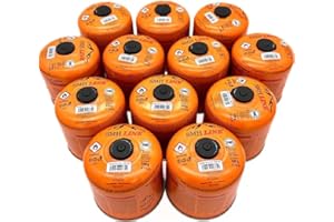 SMH LINE® 12 cartuchos de rosca butano de 500 g, rosca universal, 7/16, cartucho de válvula EN 417, válvula de rosca, quemador de propano mixto, hornillo de gas, estufa de gas, quemador de soldadura