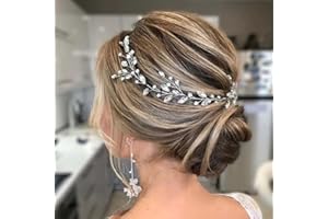 Handcess Cerchietto da sposa con foglie argentate e cristalli, accessorio per capelli con strass per sposa e damigelle d'onore