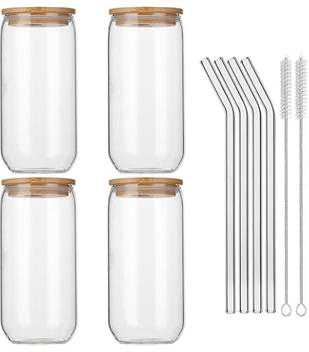 Mamiddle Lot De 2 Verres à Cocktail 500 Ml Avec Couvercle Bambou Et Paille En Verre