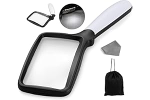 Nazano Rectangular Magnifying Glass with Light Magnifier Large Foldable Handheld 5 LED, 2 Dimming Modes, 3X Reading for Seniors Low Vision Books Pages Magazines Newspapers Maps Jewelry