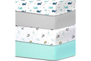BIMOCOSY Little Grape Land Lot de 4 Draps Housse Bébé 70x140 cm,Draps Cododo pour Lit d’Enfant,Certifiés Oeko-TEX Standard 100(Baleine)